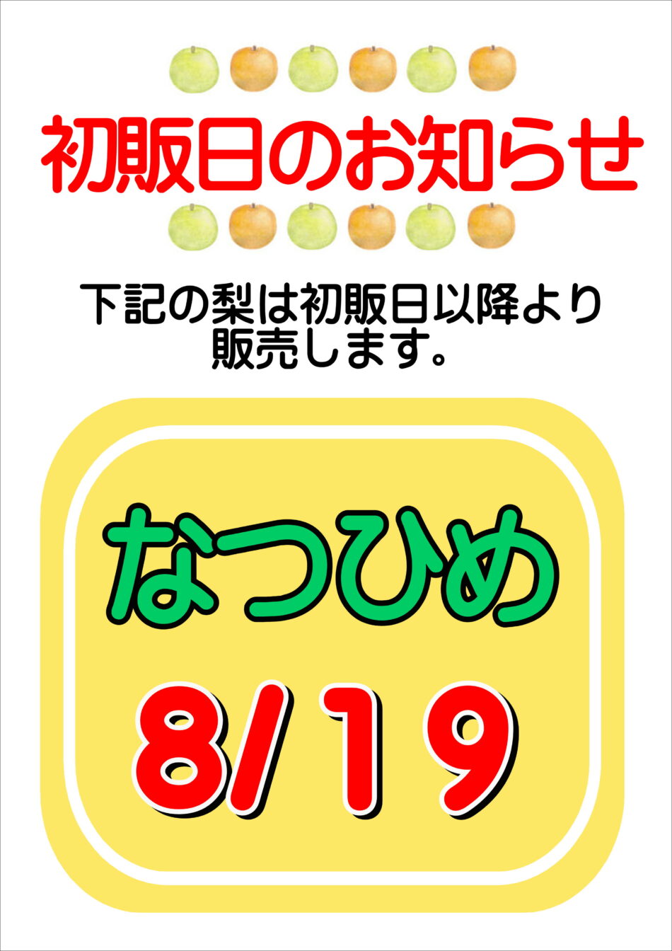 【なつひめ】梨の初販日のお知らせ
